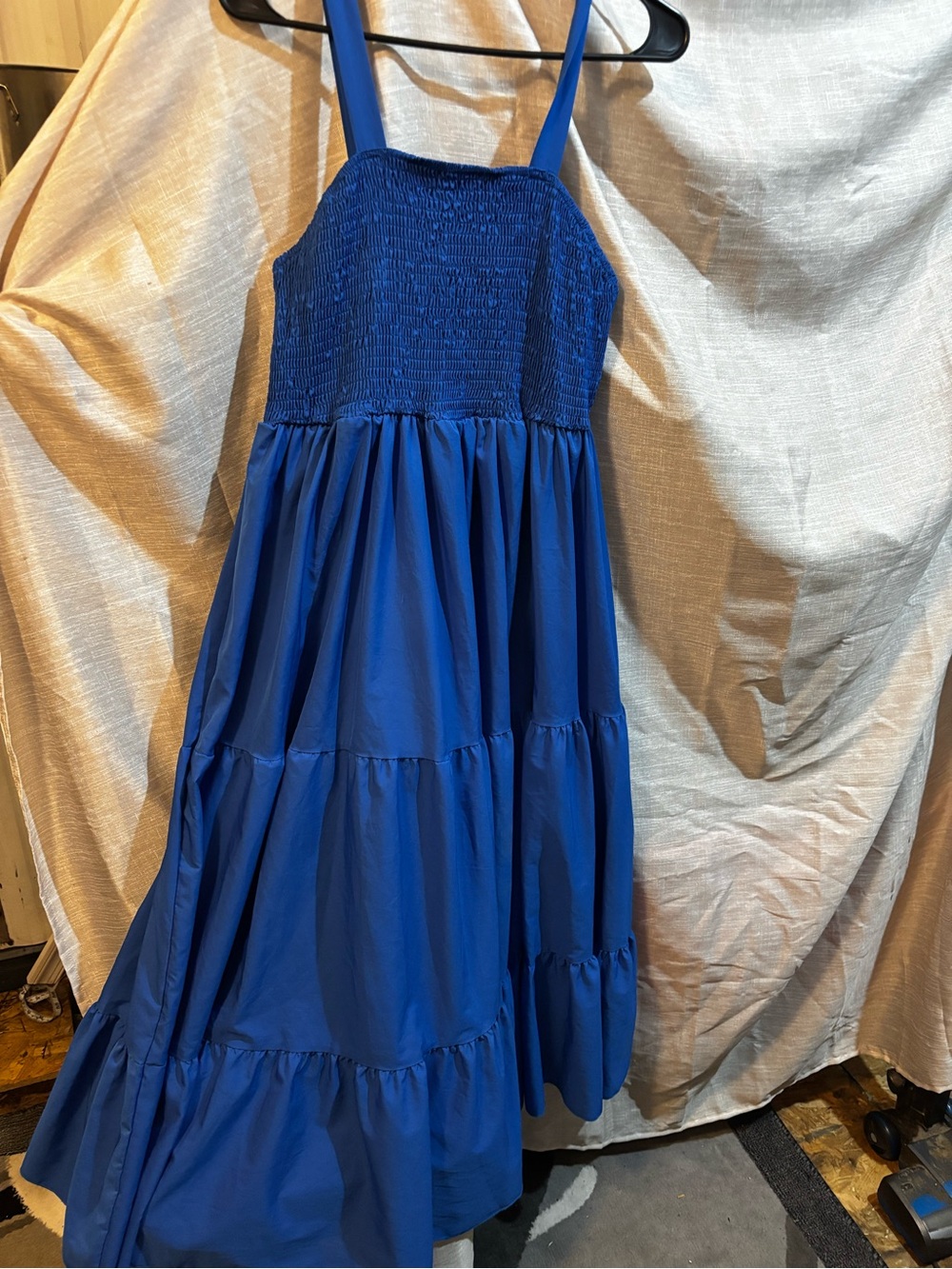 Women's Royal Blue Tiered Maxi Dress with Smocked Bodice